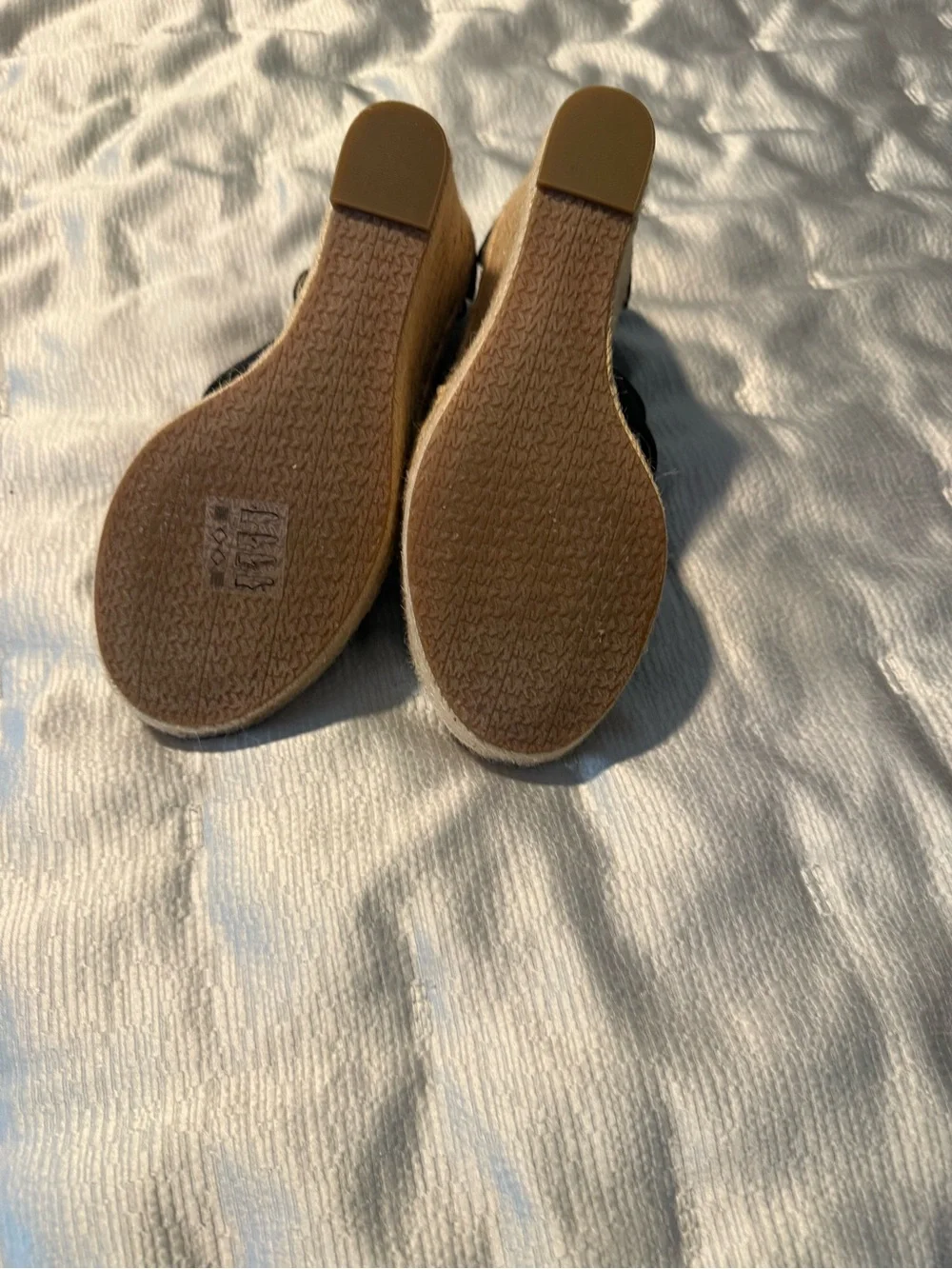 MICHAEL Michael Kors Black Wedge Sandals with Gold Zip Detail